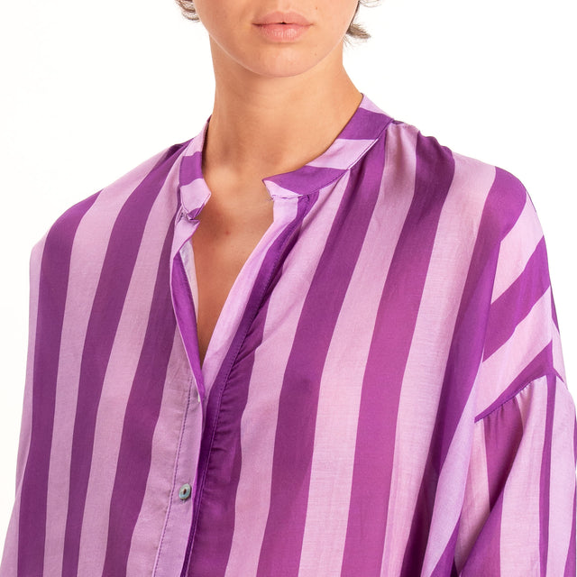 Zeroassoluto-Camicia MARA righe mussola seta/cotone - viola/lilla