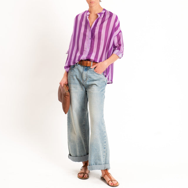 Zeroassoluto-Camicia MARA righe mussola seta/cotone - viola/lilla