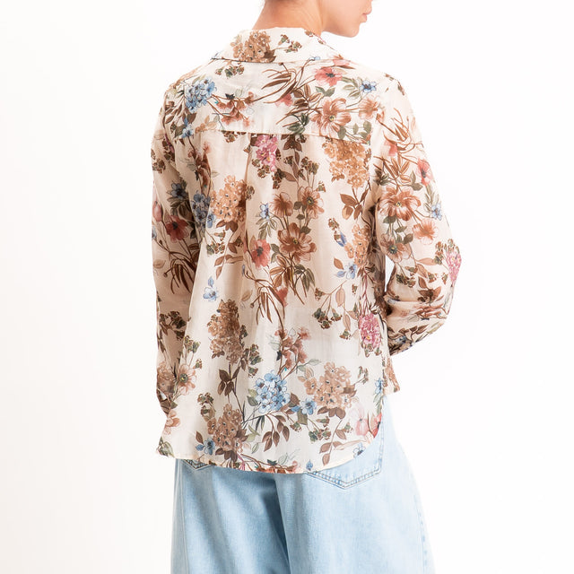 Zeroassoluto-Camicia MIA in mussola seta/cotone - floreale burro/choco/mauve