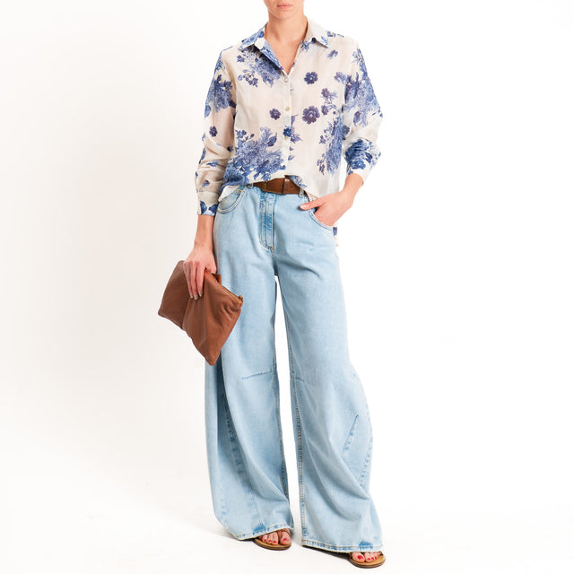 Zeroassoluto-Camicia MIA in mussola seta/cotone - floreale burro/jeans