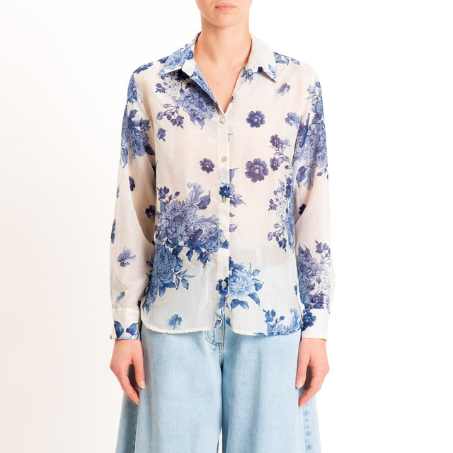 Zeroassoluto-Camicia MIA in mussola seta/cotone - floreale burro/jeans
