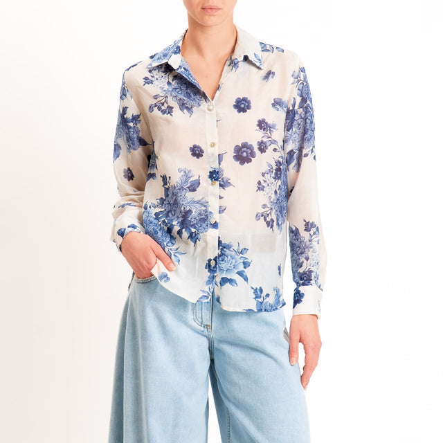 Zeroassoluto-Camicia MIA in mussola seta/cotone - floreale burro/jeans