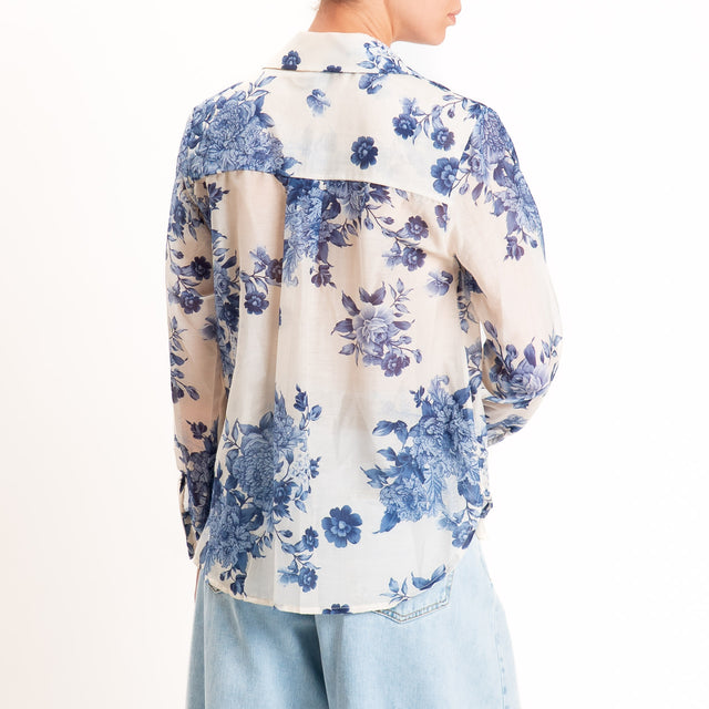 Zeroassoluto-Camicia MIA in mussola seta/cotone - floreale burro/jeans