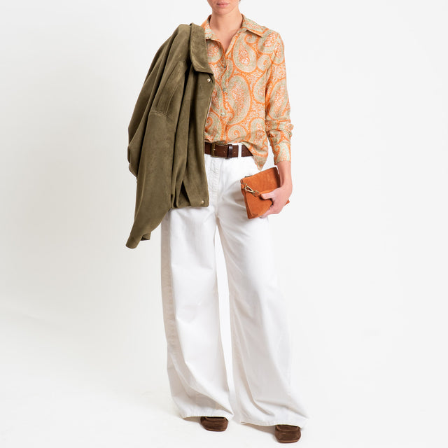 Zeroassoluto-Camicia MIA in mussola seta/cotone fantasia - cashmere acqua/orange