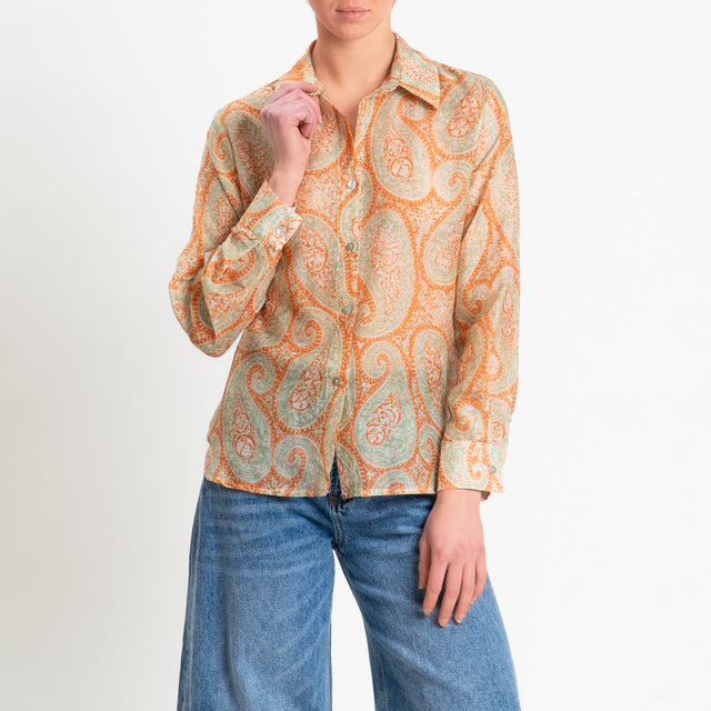 Zeroassoluto-Camicia MIA in mussola seta/cotone fantasia - cashmere acqua/orange