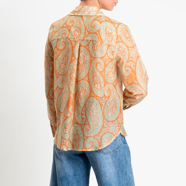Zeroassoluto-Camicia MIA in mussola seta/cotone fantasia - cashmere acqua/orange