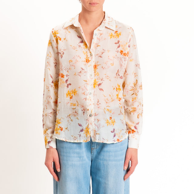 Zeroassoluto-Camicia MIA in mussola seta/cotone - fiori cipria/mauve