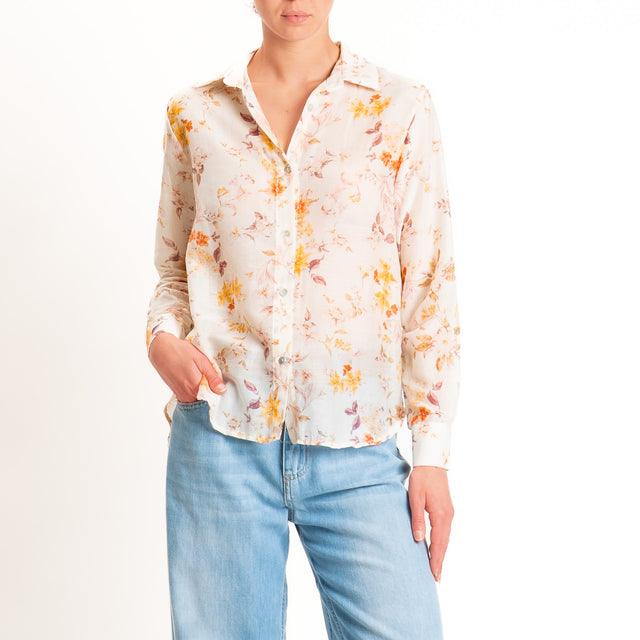 Zeroassoluto-Camicia MIA in mussola seta/cotone - fiori cipria/mauve