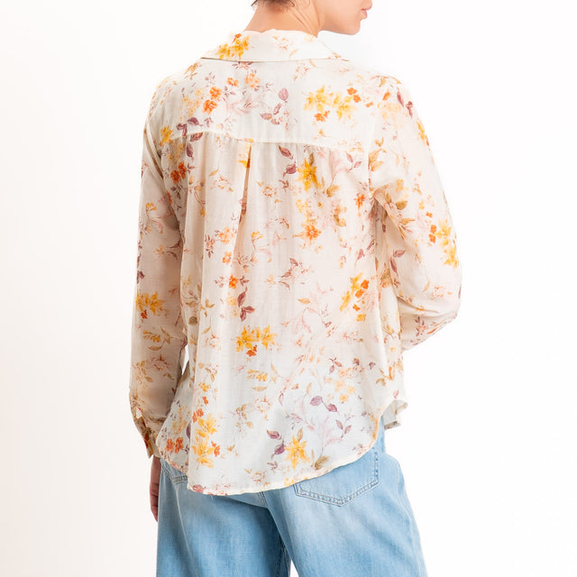 Zeroassoluto-Camicia MIA in mussola seta/cotone - fiori cipria/mauve
