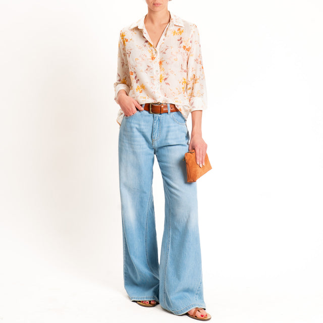 Zeroassoluto-Camicia MIA in mussola seta/cotone - fiori cipria/mauve