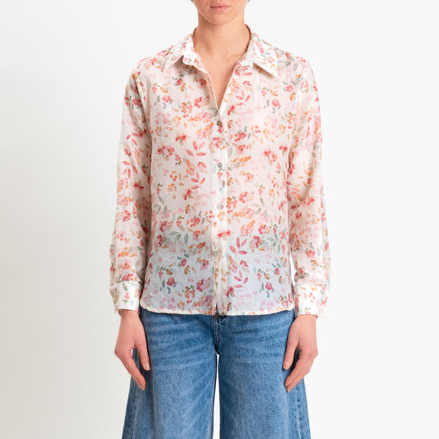 Zeroassoluto-Camicia MIA in mussola seta/cotone fantasia - fiori rosa/blush