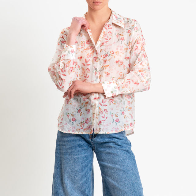 Zeroassoluto-Camicia MIA in mussola seta/cotone fantasia - fiori rosa/blush