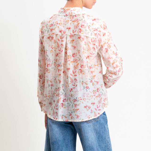 Zeroassoluto-Camicia MIA in mussola seta/cotone fantasia - fiori rosa/blush