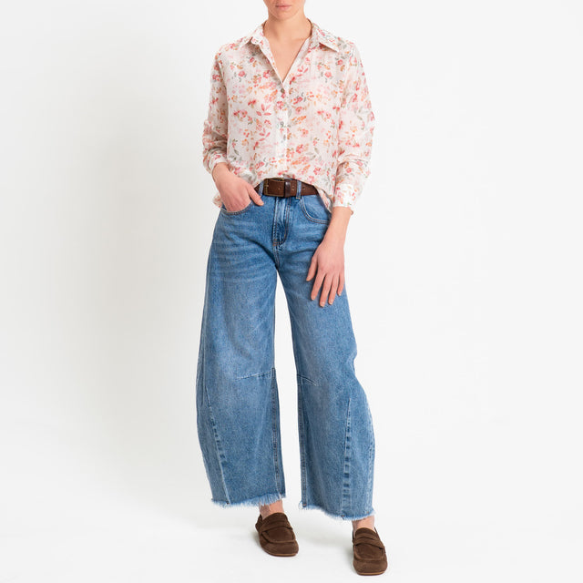 Zeroassoluto-Camicia MIA in mussola seta/cotone fantasia - fiori rosa/blush
