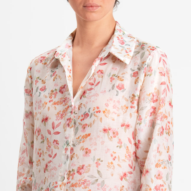 Zeroassoluto-Camicia MIA in mussola seta/cotone fantasia - fiori rosa/blush