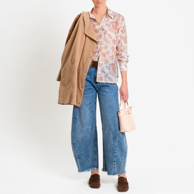 Zeroassoluto-Camicia MIA in mussola seta/cotone fantasia - floreale burro/pink/lilla