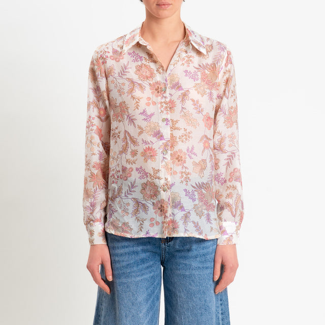 Zeroassoluto-Camicia MIA in mussola seta/cotone fantasia - floreale burro/pink/lilla