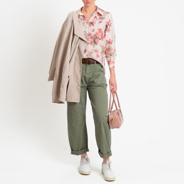 Zeroassoluto-Camicia MIA in mussola seta/cotone fantasia - floreale latte/blush