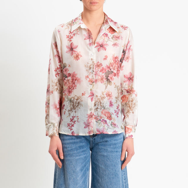 Zeroassoluto-Camicia MIA in mussola seta/cotone fantasia - floreale latte/blush