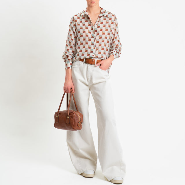 Zeroassoluto-Camicia MIA in mussola seta/cotone - optical burro/acqua/cuoio