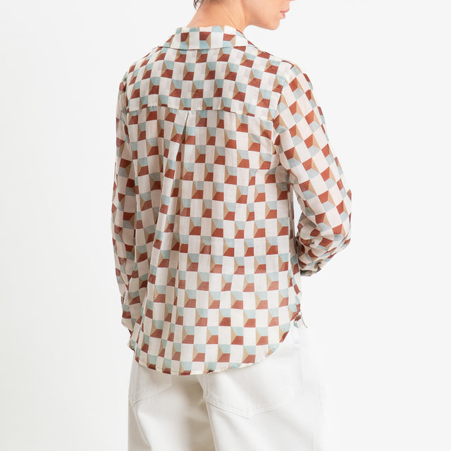 Zeroassoluto-Camicia MIA in mussola seta/cotone - optical burro/acqua/cuoio