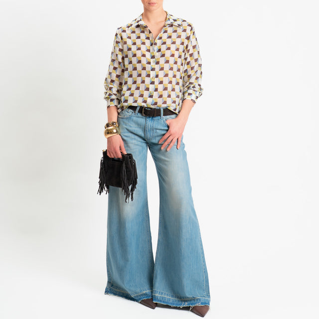 Zeroassoluto-Camicia MIA in mussola seta/cotone - optical burro/olio/moro