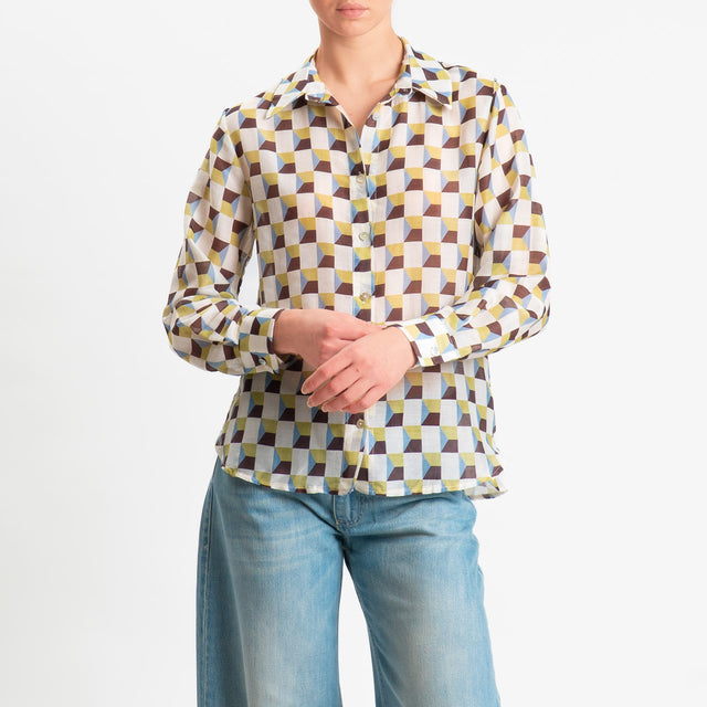 Zeroassoluto-Camicia MIA in mussola seta/cotone - optical burro/olio/moro