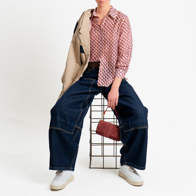 Zeroassoluto-Camicia MIA in mussola seta/cotone fantasia - optical burro/rust/lavanda