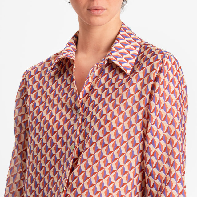 Zeroassoluto-Camicia MIA in mussola seta/cotone fantasia - optical burro/rust/lavanda