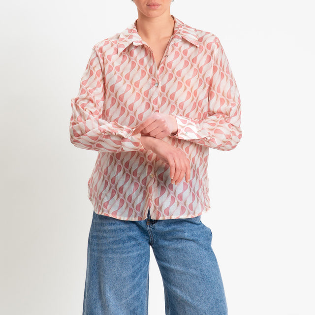 Zeroassoluto-Camicia MIA in mussola seta/cotone fantasia - optical burro/pink