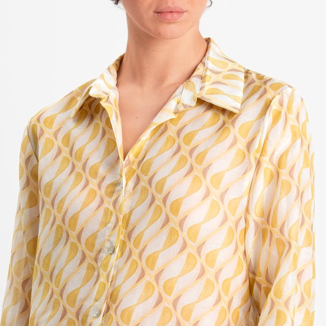 Zeroassoluto-Camicia MIA in mussola seta/cotone fantasia - optical latte/yellow/moro
