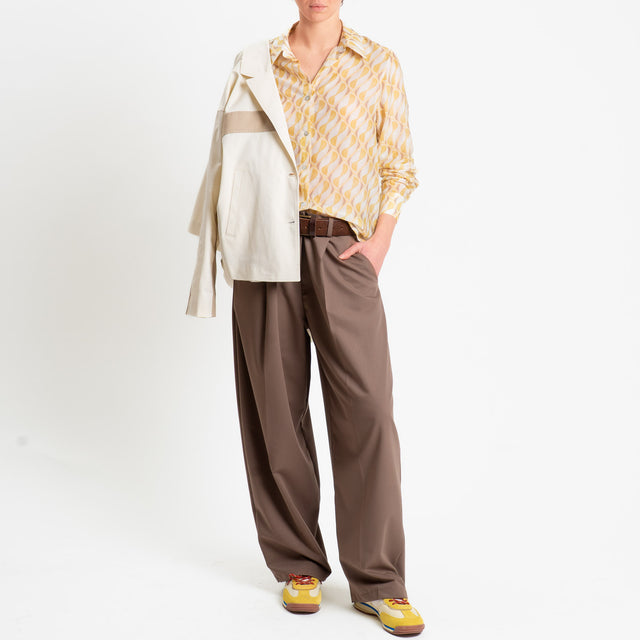 Zeroassoluto-Camicia MIA in mussola seta/cotone fantasia - optical latte/yellow/moro
