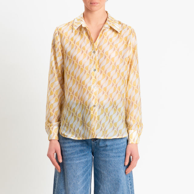 Zeroassoluto-Camicia MIA in mussola seta/cotone fantasia - optical latte/yellow/moro