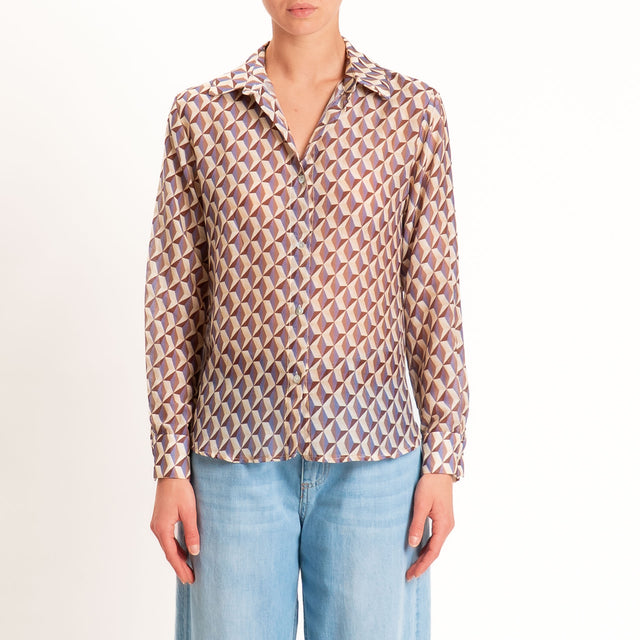 Zeroassoluto-Camicia MIA in mussola seta/cotone - optical burro/choco/lavanda