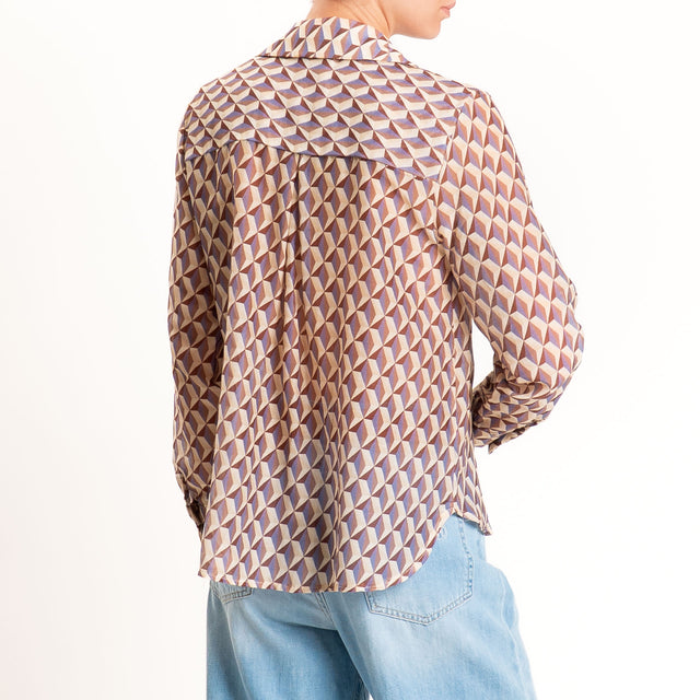 Zeroassoluto-Camicia MIA in mussola seta/cotone - optical burro/choco/lavanda
