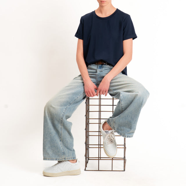 Zeroassoluto-T-shirt scatola jersey elasticizzato - blu