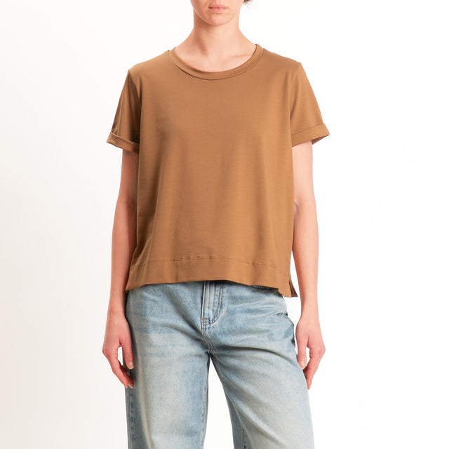 Zeroassoluto-T-shirt scatola jersey elasticizzato - cuoio