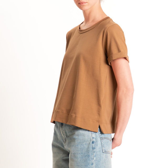 Zeroassoluto-T-shirt scatola jersey elasticizzato - cuoio