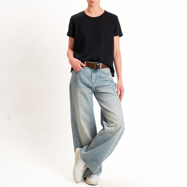 Zeroassoluto-T-shirt scatola jersey elasticizzato - nero