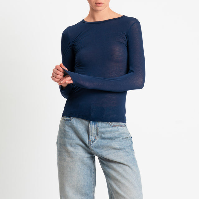 Zeroassoluto-T-shirt elasticizzata viscosa/seta - blu