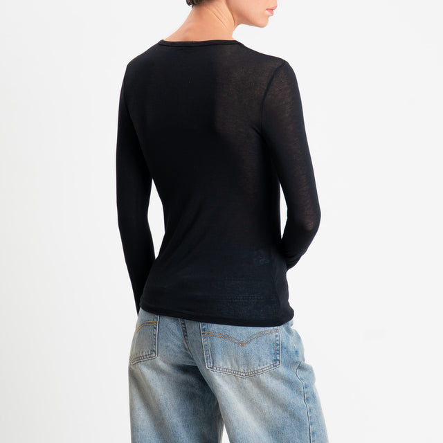 Zeroassoluto-T-shirt elasticizzata viscosa/seta - nero