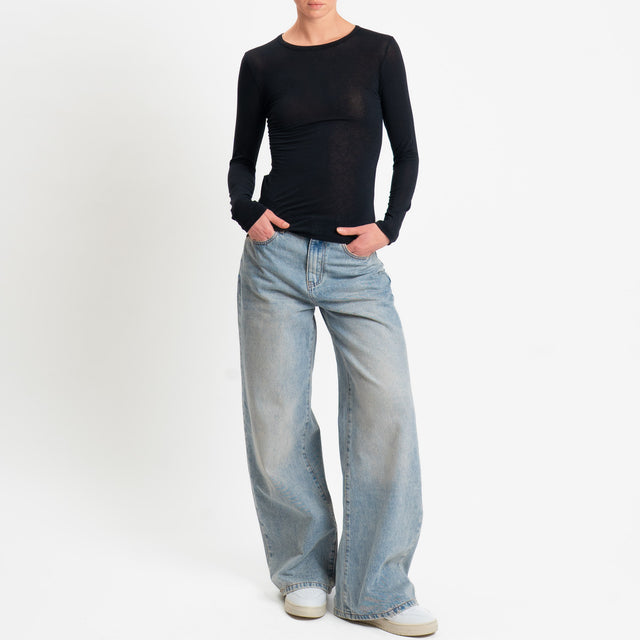 Zeroassoluto-T-shirt elasticizzata viscosa/seta - nero