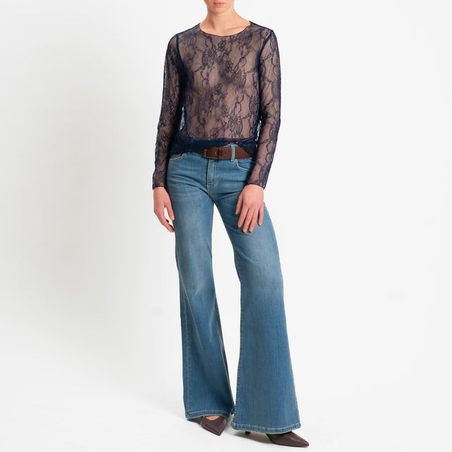 Zeroassoluto-Blusa in pizzo elasticizzato - blu