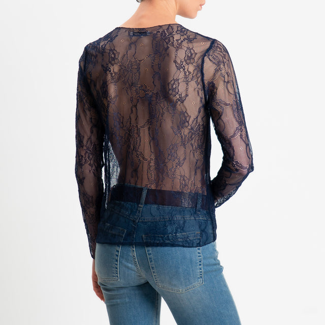 Zeroassoluto-Blusa in pizzo elasticizzato - blu