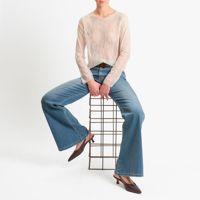 Zeroassoluto-Blusa in pizzo elasticizzato - burro