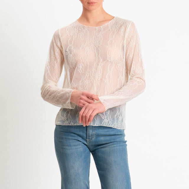 Zeroassoluto-Blusa in pizzo elasticizzato - burro