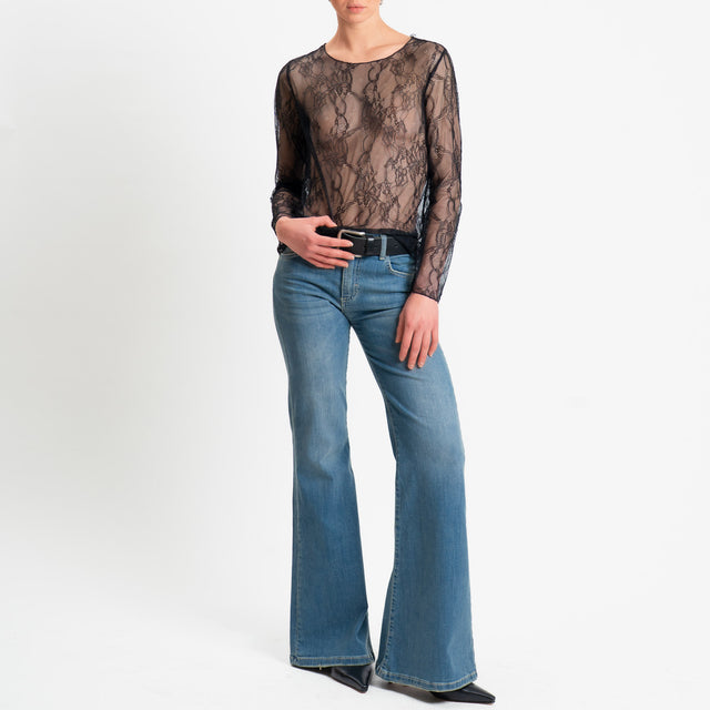 Zeroassoluto-Blusa in pizzo elasticizzato - nero