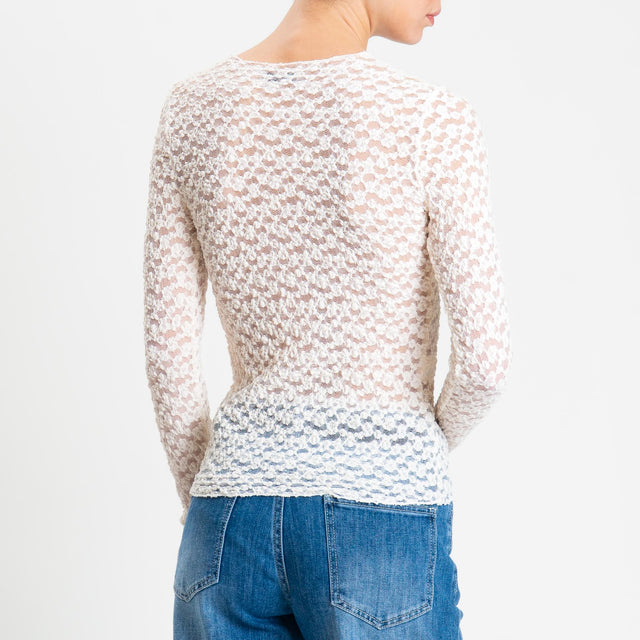 Zeroassoluto-T-shirt manica lunga in pizzo elasticizzato - burro
