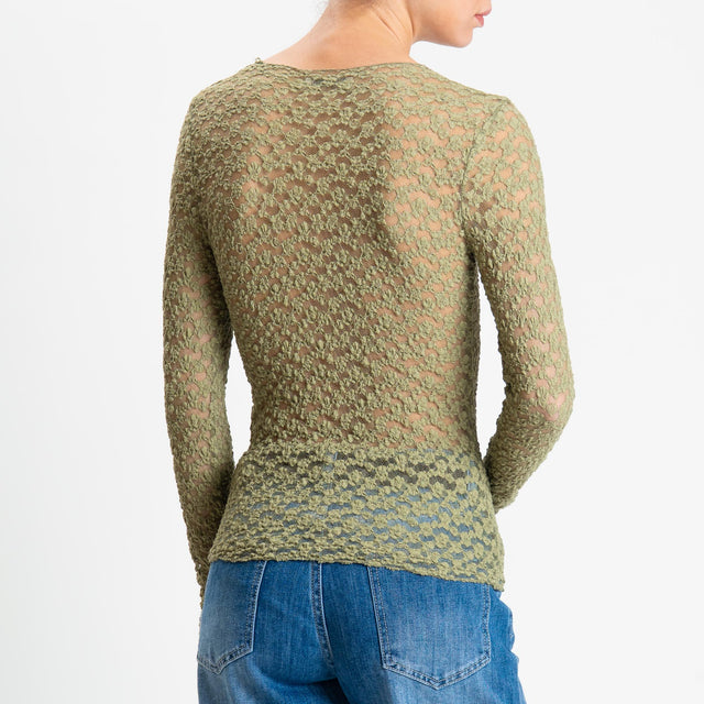 Zeroassoluto-T-shirt manica lunga in pizzo elasticizzato - olive