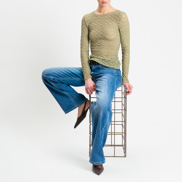 Zeroassoluto-T-shirt manica lunga in pizzo elasticizzato - olive